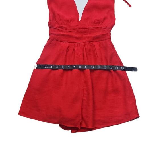Women's Red Rayon Deep V-Neck Romper With Pockets Size X-Small NWT - Picture 12 of 13